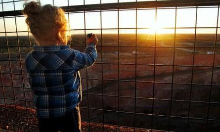 Looking out over the deep open-cut gold mine on the edge of the Cobar, in the centre of NSW